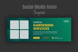 gräsmatta och trädgårdsarbete service social media omslag eller posta och webb baner design mall med geometrisk grön lutning Färg bakgrund vektor