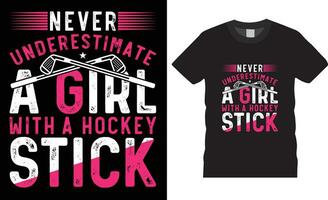 hockey typografi t skjorta design vektor skriva ut affisch mall.aldrig underskattar en flicka med en hockey pinne