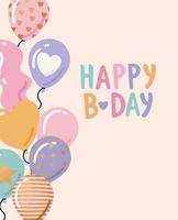 Grattis på födelsedagen bokstäver med ballonger på en rosa bakgrund vektor
