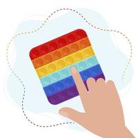 trendiges Pop-It-Fidget in Regenbogenfarben. Handspiel mit sensorischem Zappel-Antistress-Spielzeug. Vektorillustration im flachen Stil vektor