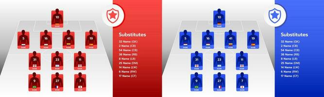 Fußball oder Fußball Spiel Formation Infografik. Fußball Spiel Spieler Position Liste. Vektor Illustration.