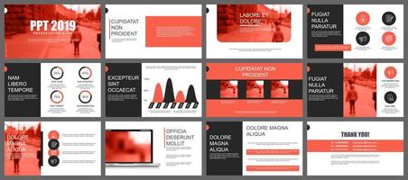 Coral and black business presentation slides templates  vektor