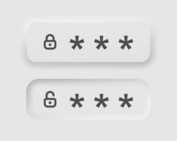 Lösenord bar i neumorphism stil. ikoner för företag, vit ui, ux. säkerhet symbol. pinkod, tillgång godkänd, nekad. neumorf stil. vektor illustration.