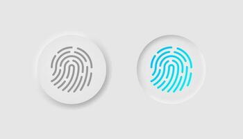 Fingerabdruck im Neumorphismus Stil. Symbole zum Geschäft, Weiß ui, ux. berühren Ich würde Symbol. Scanner, Zugriff genehmigt, Nutzername, Sicherheit. neumorphisch Stil. Vektor Illustration.