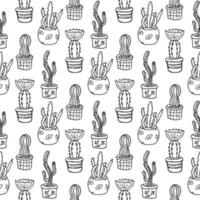 Cactus seamless pattern illustration. Vector succulent and cacti hand drawn set. In door plants in pots.