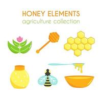 Vector honey illustration set. Flat argiculture collection.