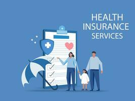 Gesundheit Versicherung Vertrag ist unter das Regenschirm.Gesundheitswesen, Finanzen und medizinisch Service. Vektor Illustration Über Gesundheit Versicherung.