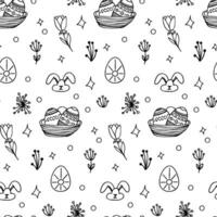 Vektor Ostern nahtlos Muster. großartig Frühling Urlaub Hintergrund. Gekritzel Gliederung Illustration. süß Hand gezeichnet Elemente