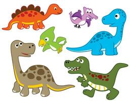 uppsättning av rolig färgrik dinosaurier tecknad serie vektor