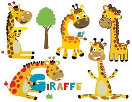 grupp av rolig giraff tecknad serie i annorlunda aktiviteter vektor