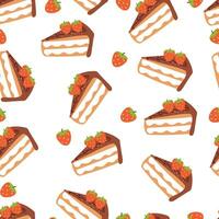 sömlös mönster tecknad serie kaka och jordgubb vektor