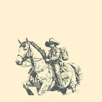 rodeo Västra cowboy årgång hand dragen konstverk vektor
