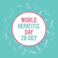 World hepatitis day. Hand drawn medical illustration. Pharmacy vector background.