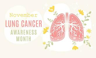 lunga cancer medvetenhet månad begrepp. vektor illustration i platt tecknad serie stil. perfekt för hemsida, baner, affisch och så på. mänsklig lungor med blommor och löv