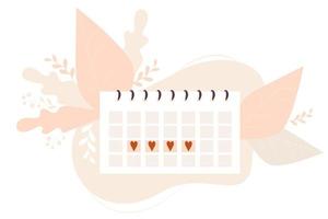 der monatliche menstruationskalender der frauen auf einem dekorativen hintergrund von blättern. Vektor-Illustration. Menstruation und weibliches Gesundheitskonzept vektor