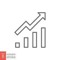 vinst tillväxt ikon. enkel översikt stil. växande barer grafisk, stigande pil, infografik, företag begrepp. tunn linje symbol. vektor illustration isolerat på vit bakgrund. redigerbar stroke eps 10.