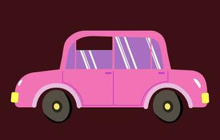 tecknad serie retro rosa bil isolerat på mörk bakgrund. vektor illustration.