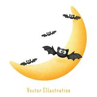 Mond mit süß Schläger, Halloween Vektor Aquarell Illustration
