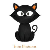 süß schwarz Katze, Halloween Vektor Aquarell Illustration