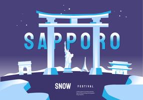 Weltweiter Markstein an der Sapporo-Schnee-Festival-Vektor-Illustration