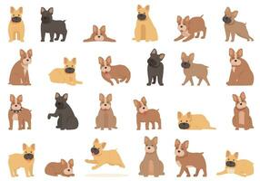 bulldogg ikoner uppsättning tecknad serie vektor. söt hund vektor