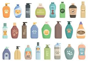 Haustier Shampoo Symbole einstellen Karikatur Vektor. Container Haut vektor