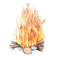 Verbrennung Lagerfeuer.Camping Feuer.Kamin mit Feuer Kohlen oder Holzfeuer.Lagerfeuer.bemalt mit Aquarell. vektor