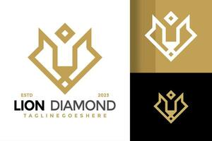 lejon diamant Smycken ogo design vektor symbol ikon illustration