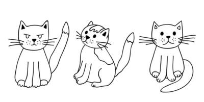 hand dragen katt ClipArt. söt sällskapsdjur klotter uppsättning vektor