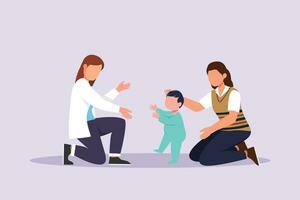 ungar, föräldrar och läkare. föräldraskap i sjukvård begrepp. färgad platt vektor illustration isolerat.
