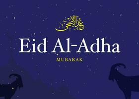 eid al Adha mubarak islamic och moslem bakgrund social media design med stjärnor måne, moské och en get bakgrund , affisch, baner design, vektor illustration