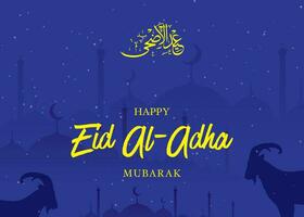 eid al Adha mubarak islamic och moslem bakgrund social media design med stjärnor måne, moské och en get bakgrund , affisch, baner design, vektor illustration