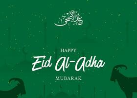 eid al adha Mubarak islamisch und Moslem Hintergrund Sozial Medien Design mit Sterne Mond, Moschee und ein Ziege Hintergrund , Poster, Banner Design, Vektor Illustration