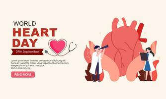 värld hjärta dag affisch kampanj i tecknad serie karaktär behandling och hälsa vård medvetenhet och platt design på 29 september vektor