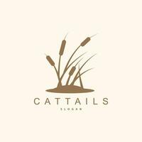 bäckar och cattails flod logotyp, gräs design enkel minimalistisk illustration vektor mall