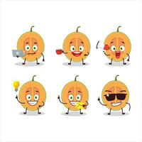 Scheibe von Melone Karikatur Charakter mit verschiedene Typen von Geschäft Emoticons vektor