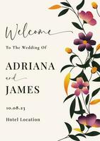 bröllop Välkommen Skyltning med blommig bakgrund vektor
