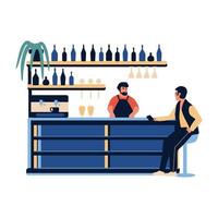 människor i barcaféet. barista barman gör drink på bar counter scen vektor