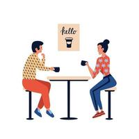 människor i café, par man och kvinna kopplar av och dricker kaffe vektor