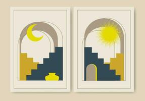 estetisk gul konst marocko arkitektur affisch uppsättning illustration vektor