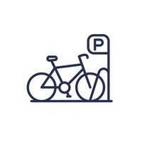 cykel parkering ikon med en cykel, linje vektor