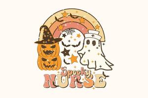 Halloween gespenstisch Krankenschwester, retro Geist Hemd drucken Vorlage, T-Shirt, Grafik Design, Tassen, Taschen, Hintergründe, Aufkleber vektor