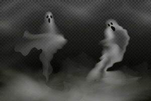 uppsättning av realistisk skrämmande flygande spöken.läskigt ghouls och vampyrer.läskigt fantomer baner vektor.3d rök, dimma ser anda på natt.den huvud symboler av halloween. vektor