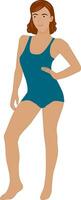 Frau im ein Blau Badeanzug. Vektor Illustration.