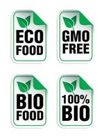 eco mat, gmo fri, bio mat, 100 bio klistermärken uppsättning vektor