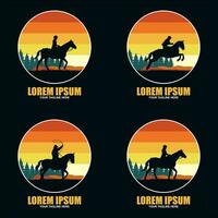 Rodeo-Retro-Logo mit Cowboy-Reiter-Silhouette vektor