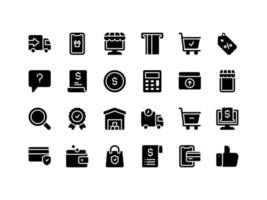 e-handel och shopping glyph ikonuppsättning vektor