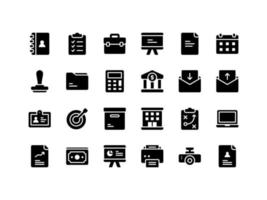 Geschäfts- und Bürobedarf Glyphen-Icon-Set vektor