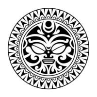 runden tätowieren Ornament mit Sonne Gesicht Maori Stil. afrikanisch, Azteken oder Maya ethnisch Maske. schwarz und Weiß. vektor