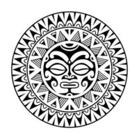 runden tätowieren Ornament mit Sonne Gesicht Maori Stil. afrikanisch, Azteken oder Maya ethnisch Maske. schwarz und Weiß. vektor